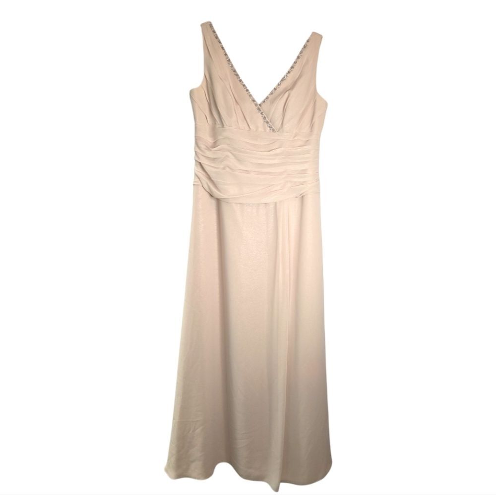David's Bridal Formal Bridesmaid Maxi Cream Shimmer Gown Dress